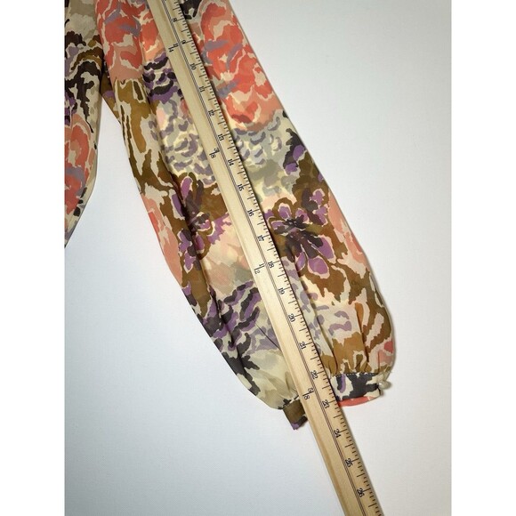 Lauren Ralph Lauren Multi Floral Sheer Ruffle Long Sleeve Blouse Top Women's PM - Picture 12 of 12